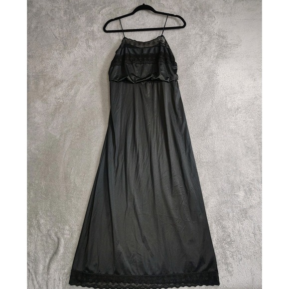 Vtg Flair Nylon Satin Lace Slip Dress Nightgown Size M Whimsigoth‎ Union Made - Picture 8 of 14